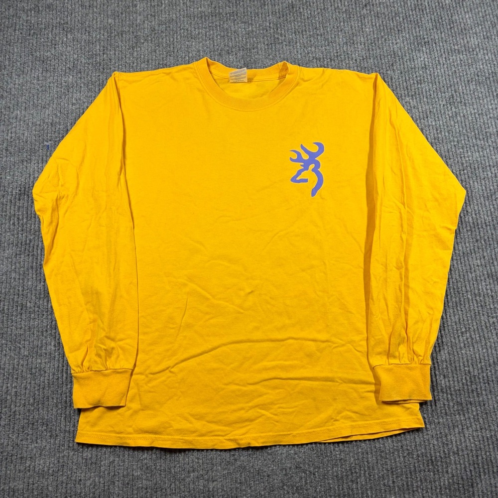 Browning Long Sleeve Shirt Mens M Yellow Purple Buckmark Logo Graphic Tee